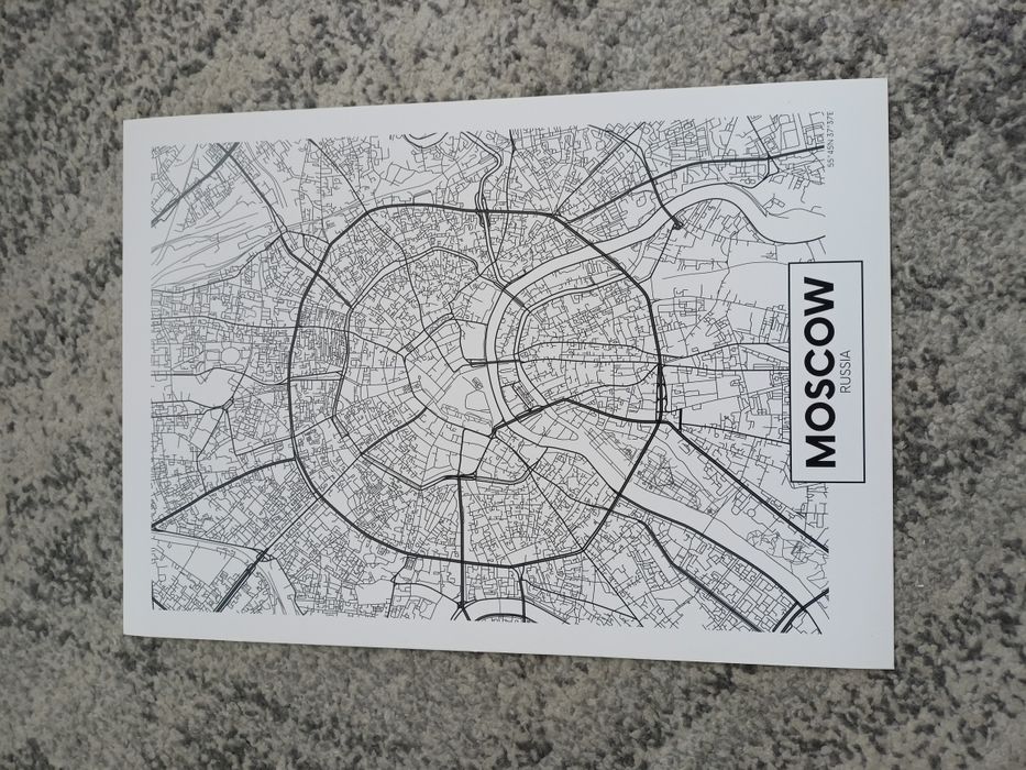Plakat czarno-biały Mapa Moskwy Moskwa styl industrialny A3