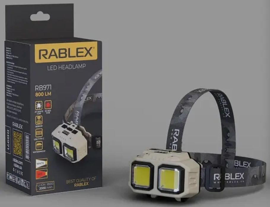 Налобний ліхтар Rablex RB 971 акумуляторний з червоним і білим світлом