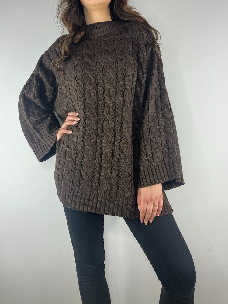Brązowy czekoladowy sweter z szerokimi rękawami Rainbow rozmiar 42 XL