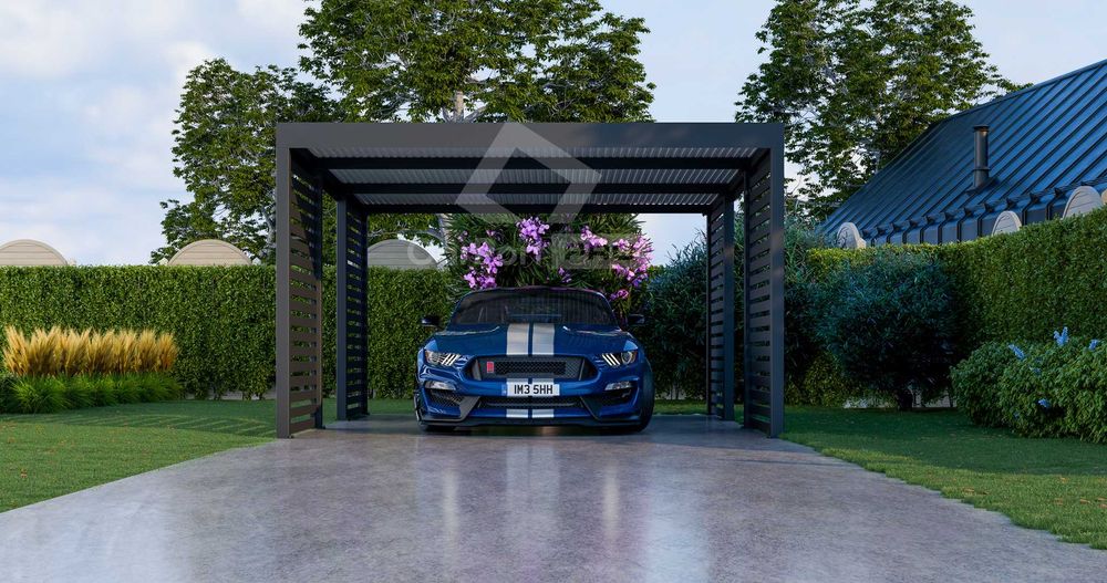 CarPort PREMIUM - wiata samochodowa 4x5 - antracyt - zabudowa  CP104