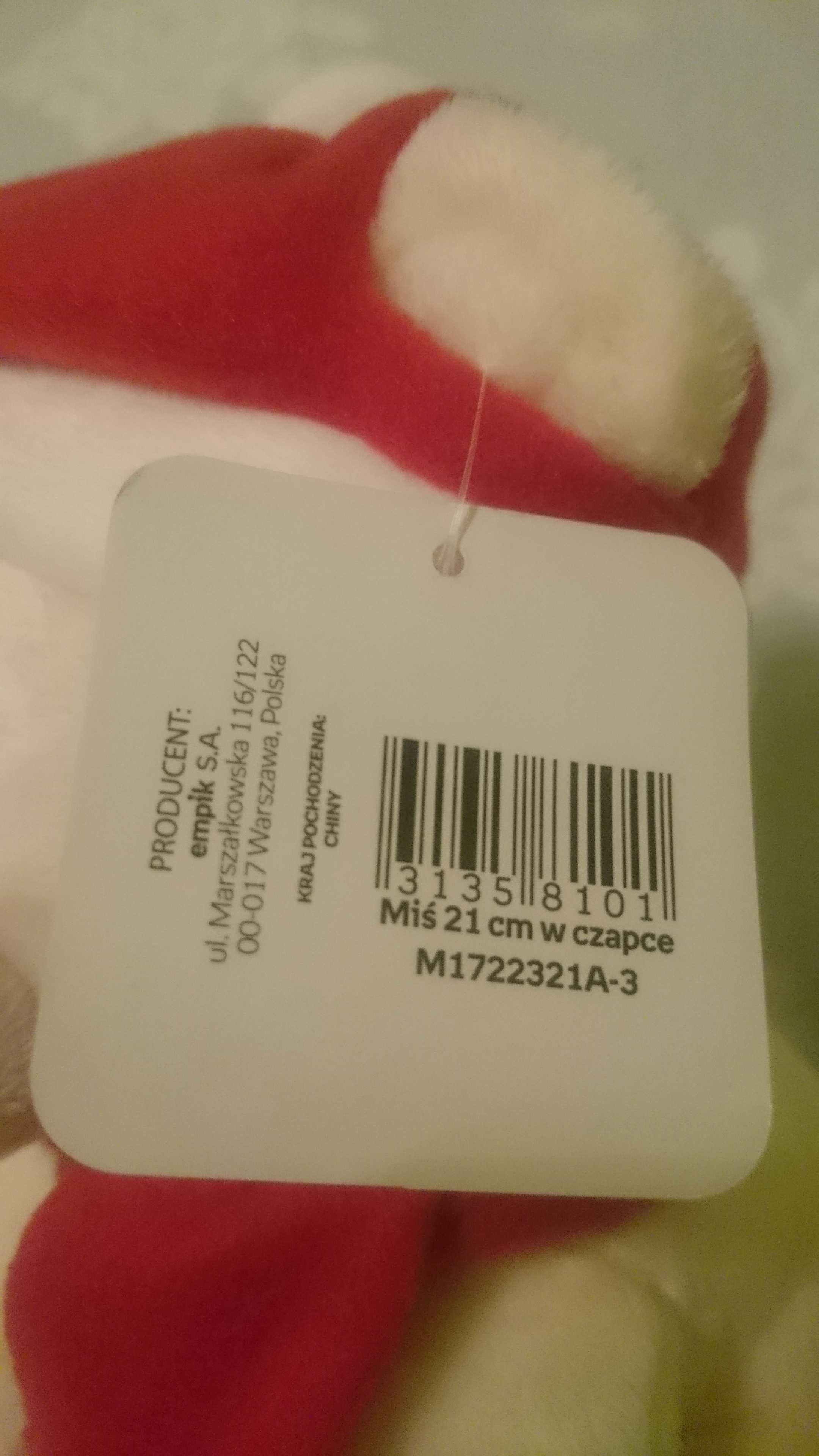 nowy miś w czapce św. Mikołaja z szalikiem, maskotka, Empik