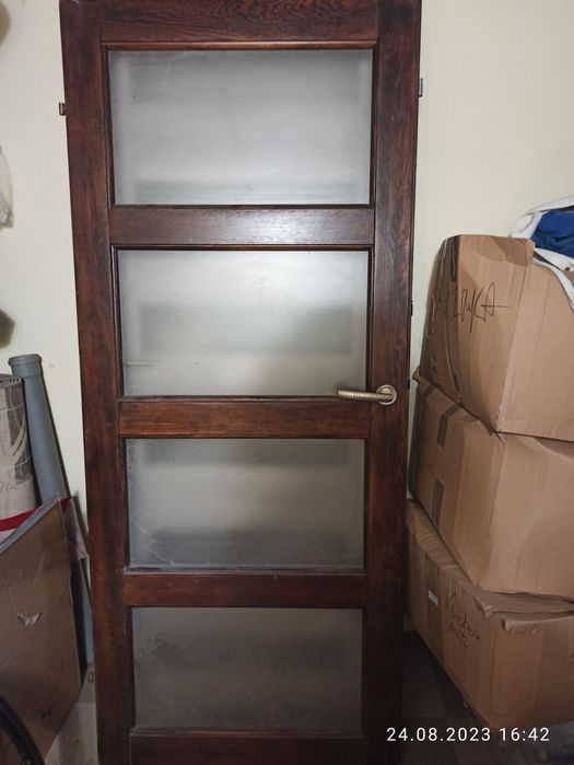 Drzwi wewnętrzne lite drewno + szyba mleczna