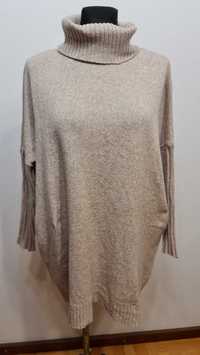 2495 Beżowy Sweter tunika Oversize rozmiar S