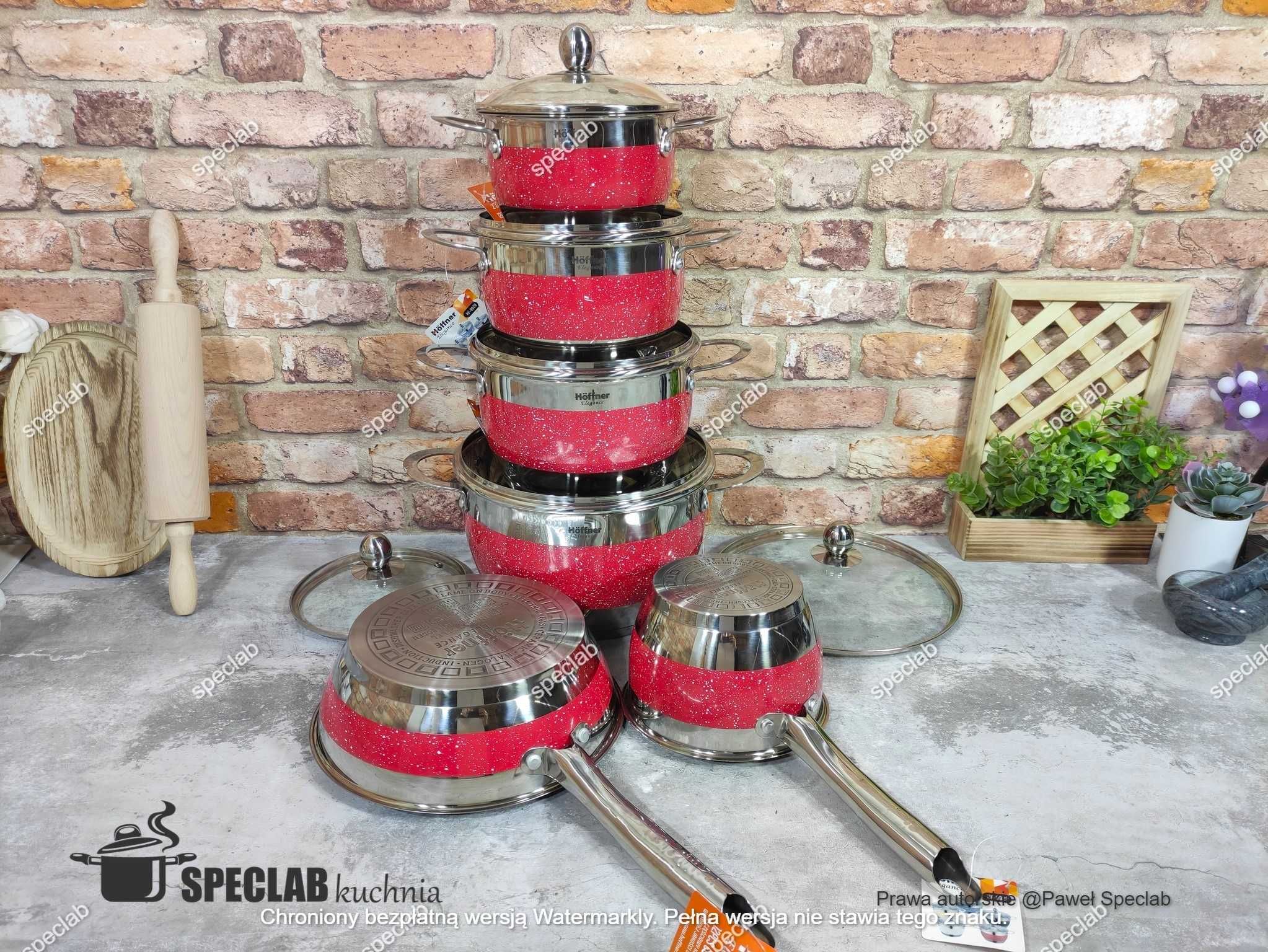 Komplet garnków HOFFNER HF-9920 RED. Gaz, indukcja, halogen