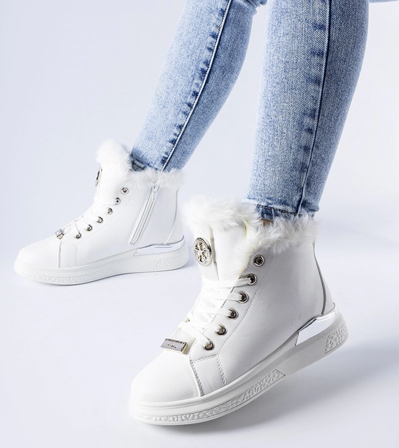 Białe sneakersy z białym futerkiem Lubriano 38