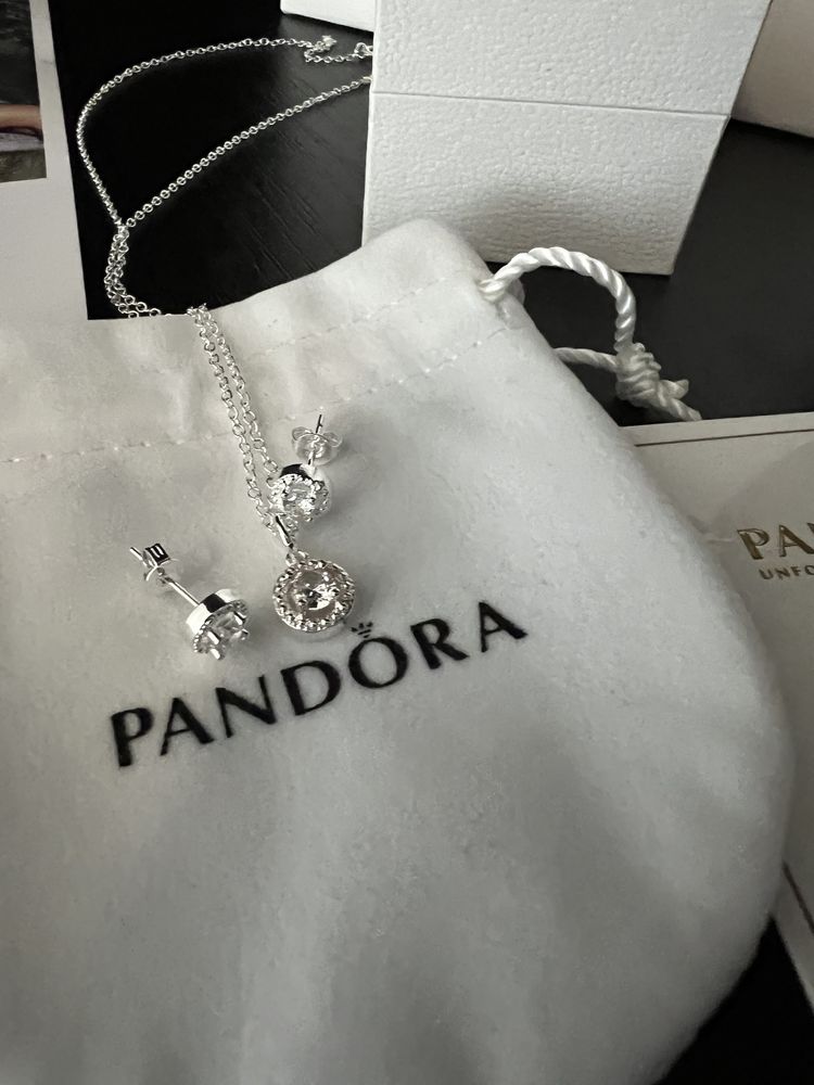 Pandora срібна підвіска та сережки