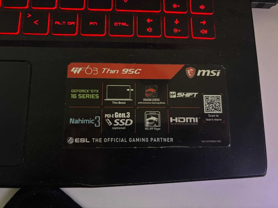 MSI GF63 Thin 9SC-047XES Intel Corei7-9750H/16GB/512GB SSD/GTX 1650