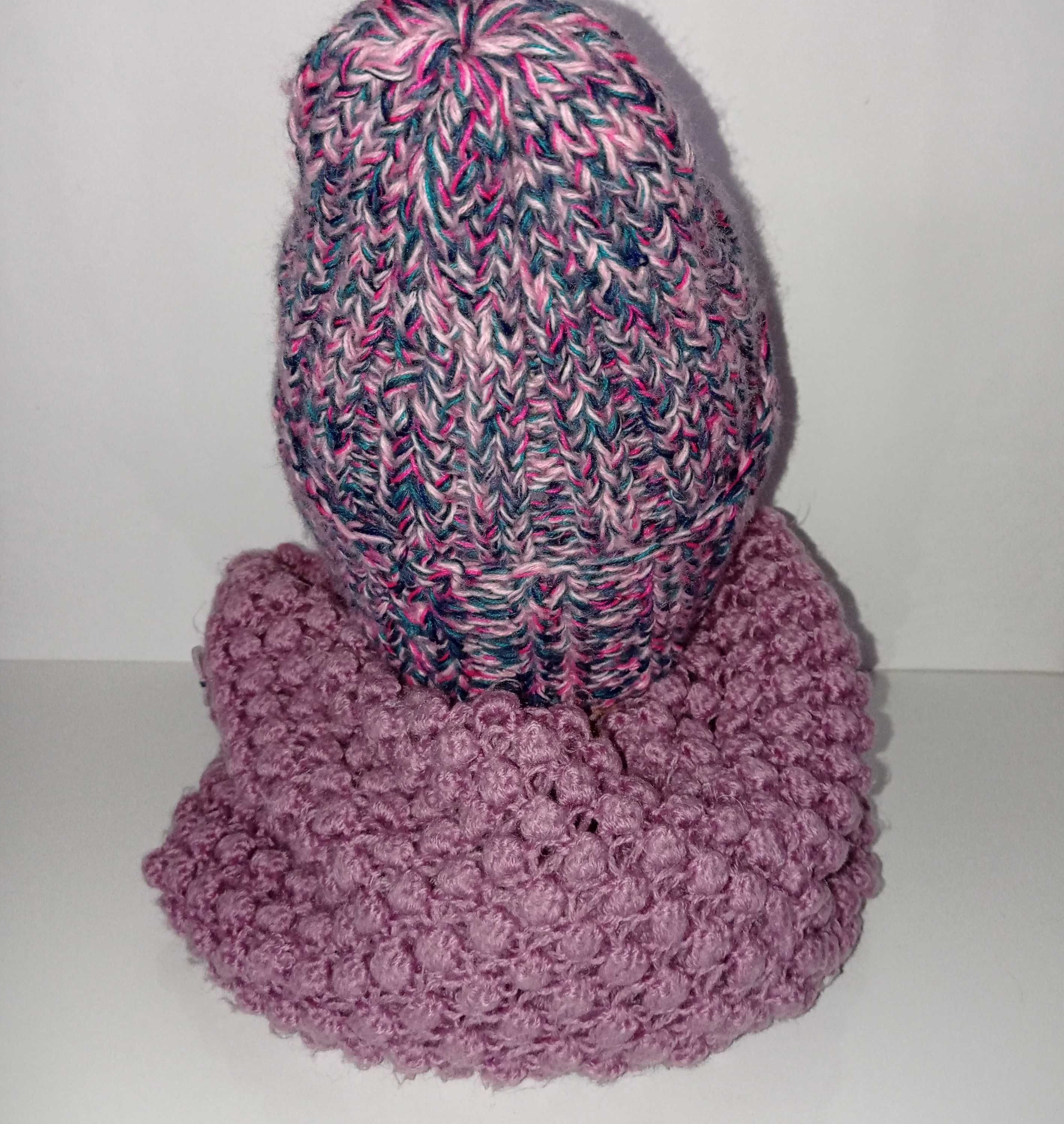 Rękodzielo Czapka na drutach+komin w bąbelki hand made Wyprzedaż
