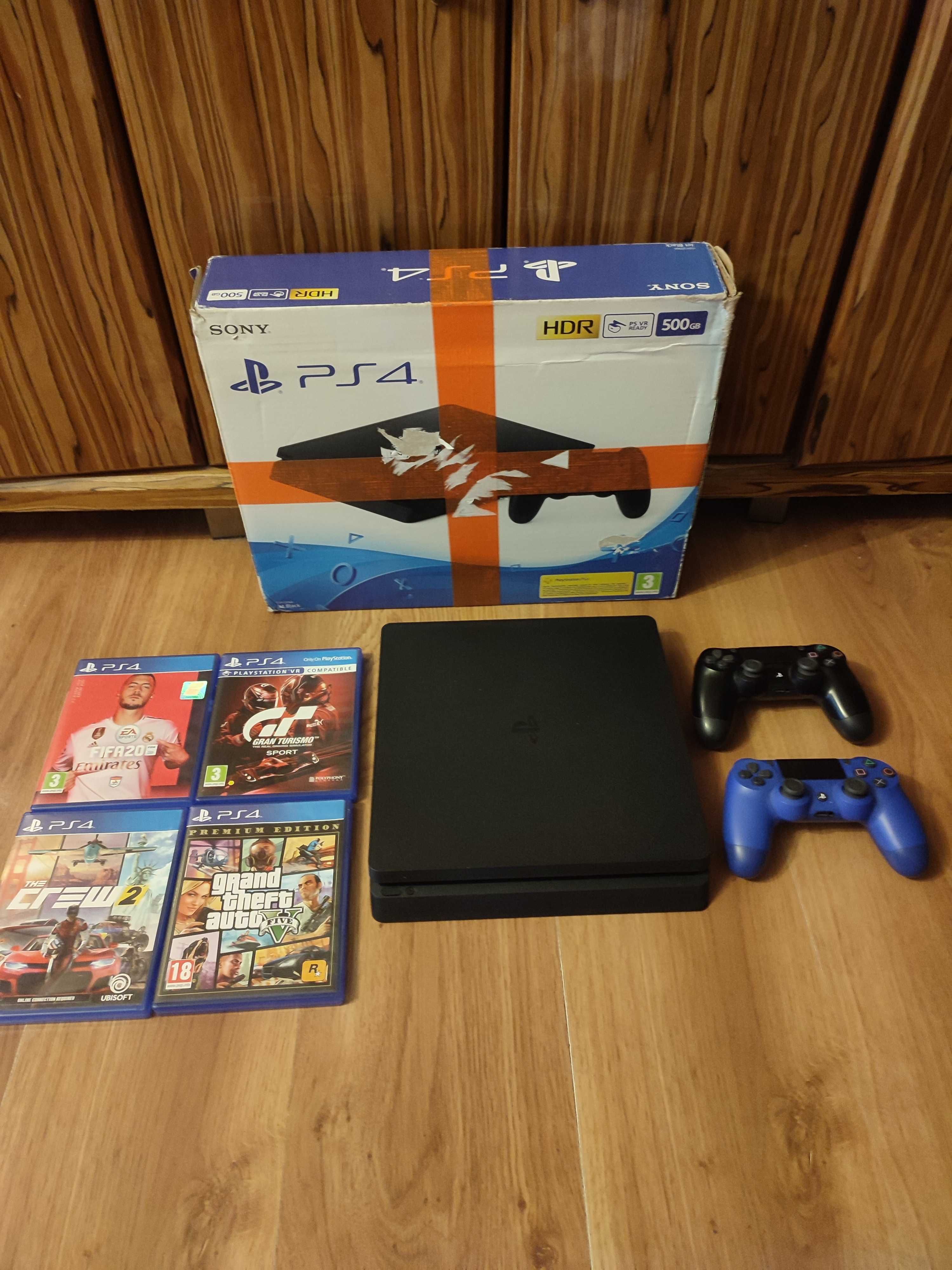 [PS4] Konsola PlayStation 4 Slim + 2 Pady Sony + 4 Gry (GTA 5 I INNE)