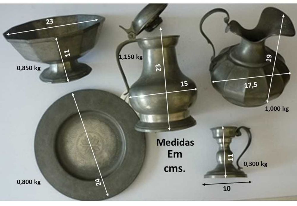 Estanhos (lote) peças de mesa e castiçal.