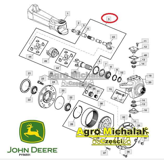 Półoś kompletna most SPICER  John Deere 5310, 5325, 5415,  5525, 5603