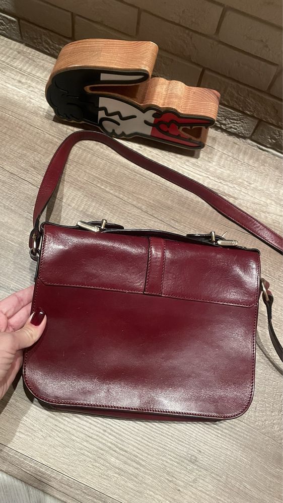 Шкіряна бордова сумка Massimo Dutti. Ідеальний подарунок