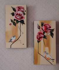 2 Quadros decorativos com pássaros e flores