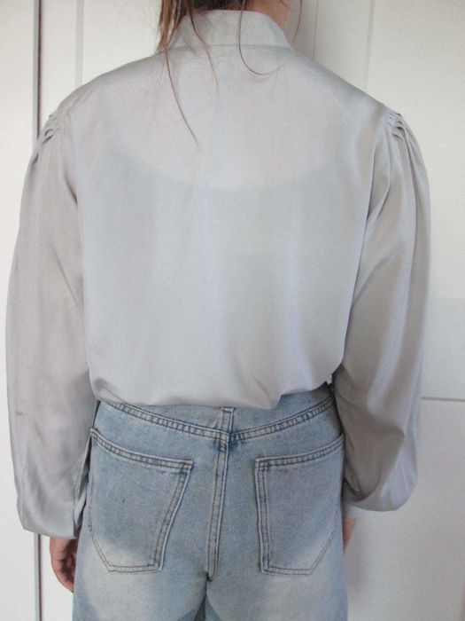 Bluzka vintage szara szerokie rękawy plisy M L 38 40