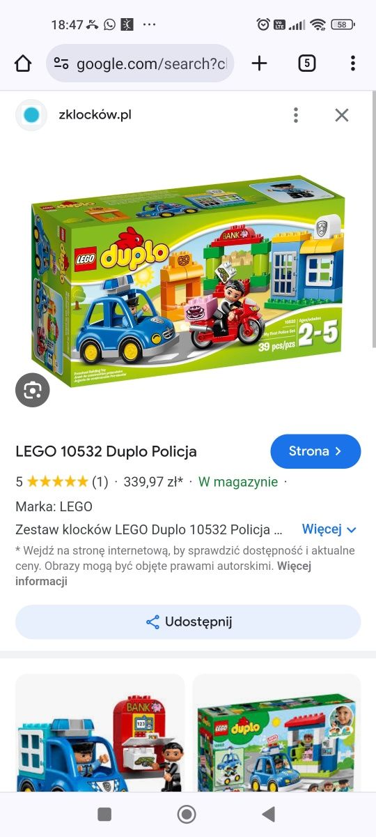 LEGO Duplo policja złodziej motor komisariat 10532