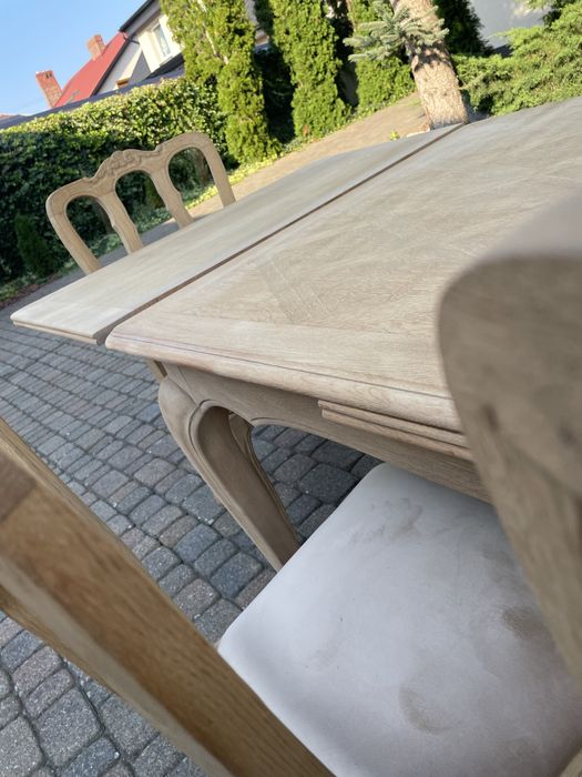 Stół 6 krzeseł w stylu ludwikowskim oczyszczone dąb stan surowy