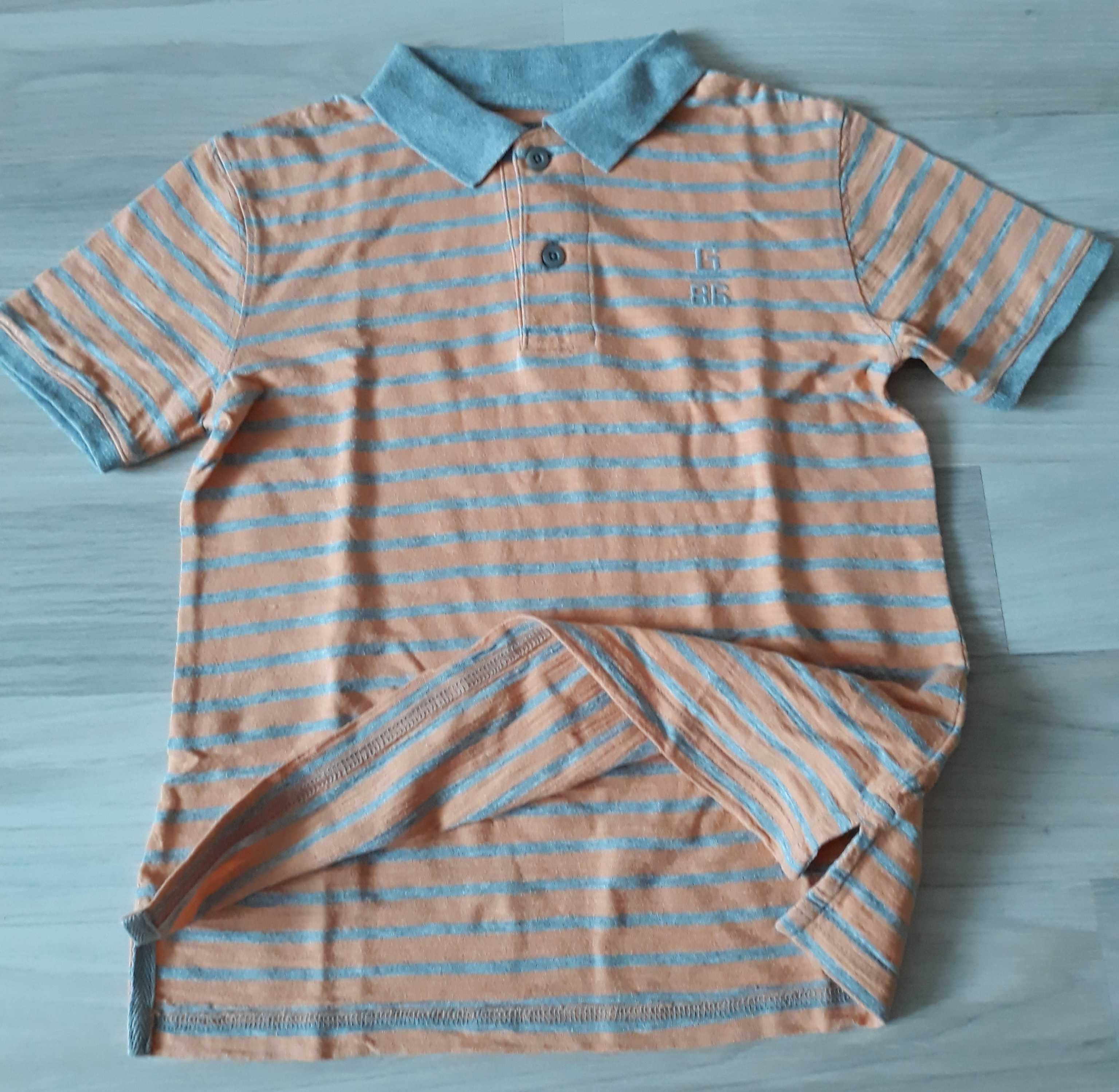 Gap Kids Koszulka polo bawełna paseczki szaro-łososiowy 116-122cm