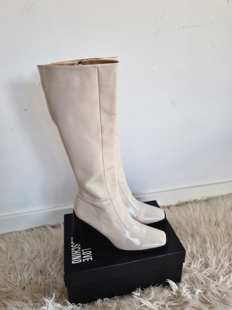 Raid 27,5cm 41 42 kozaki na obcasie lakierowane białe beż ecru boho