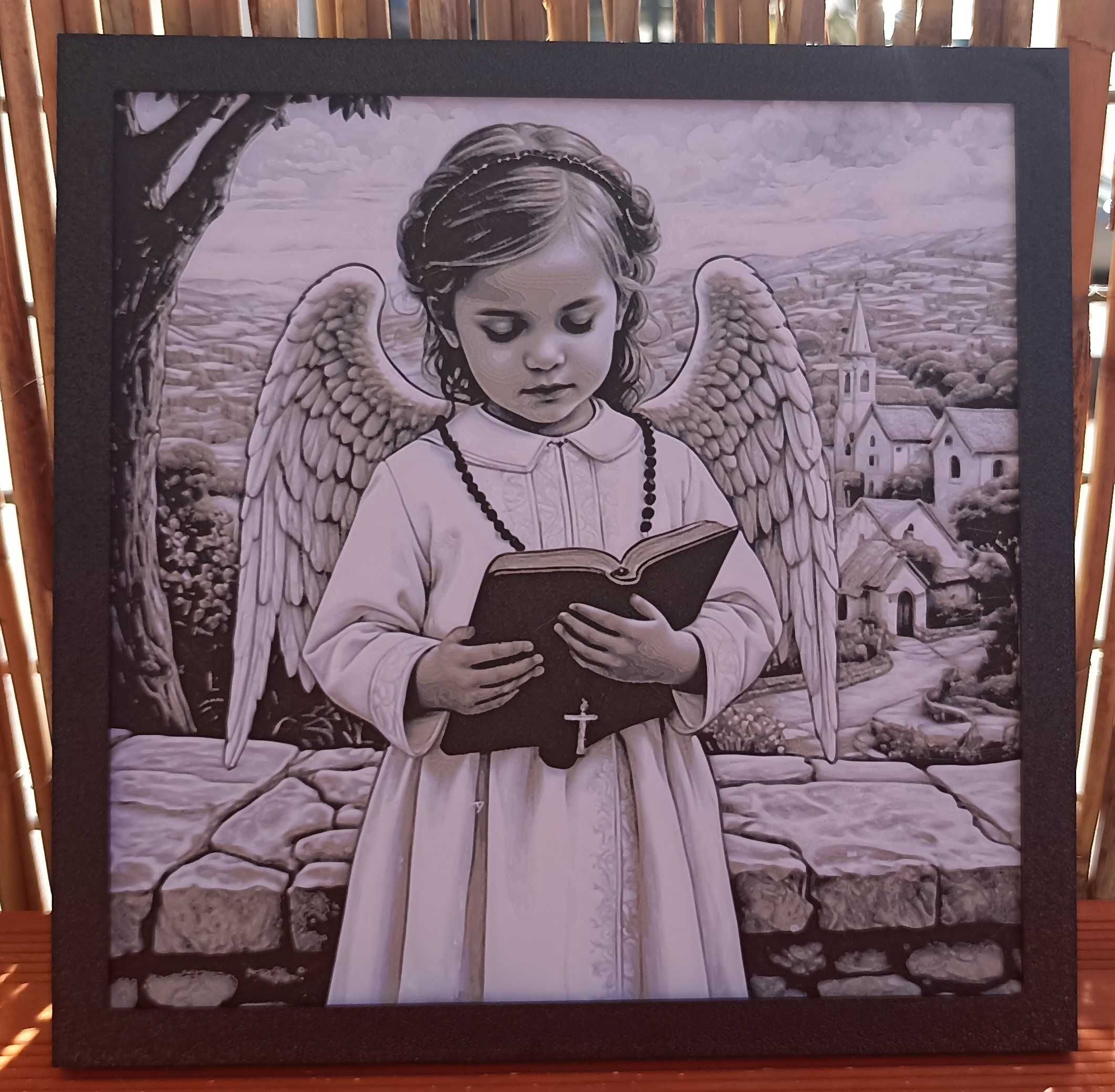 Pamiątka Pierwszej Komunii Świętej Ozdoba Obraz 3D: Anioł z biblią