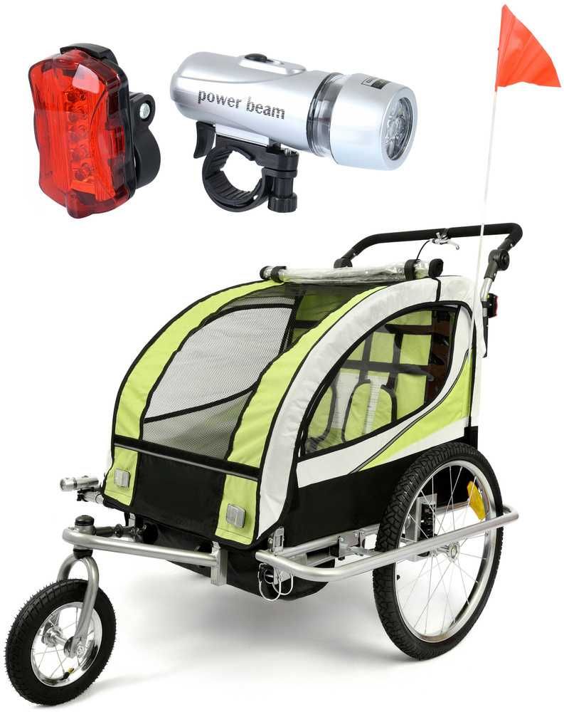 Przyczepka Rowerowa + Amortyzator 3w1+OŚWIETLENIE LED 2-osobowa+JOGGER