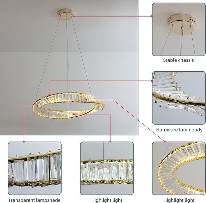 lampa wisząca żyrandol kryształowy led + pilot