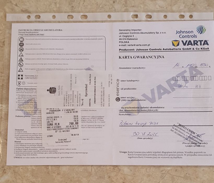 Akumulator Varta 12V 100Ah 830A Nowy Gwarancja