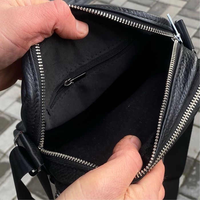 Шкіряня сумка чоловіча компактна невелика чорна барсетка Volt