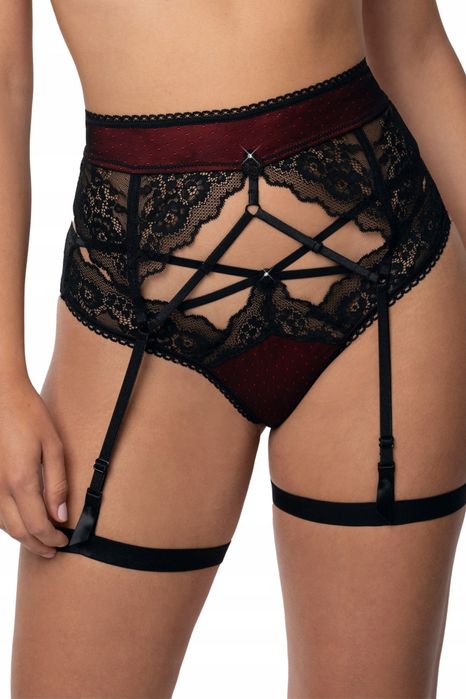 Róża Elisif Pas Do Pończoch Czarno-Bordowy R. S/M