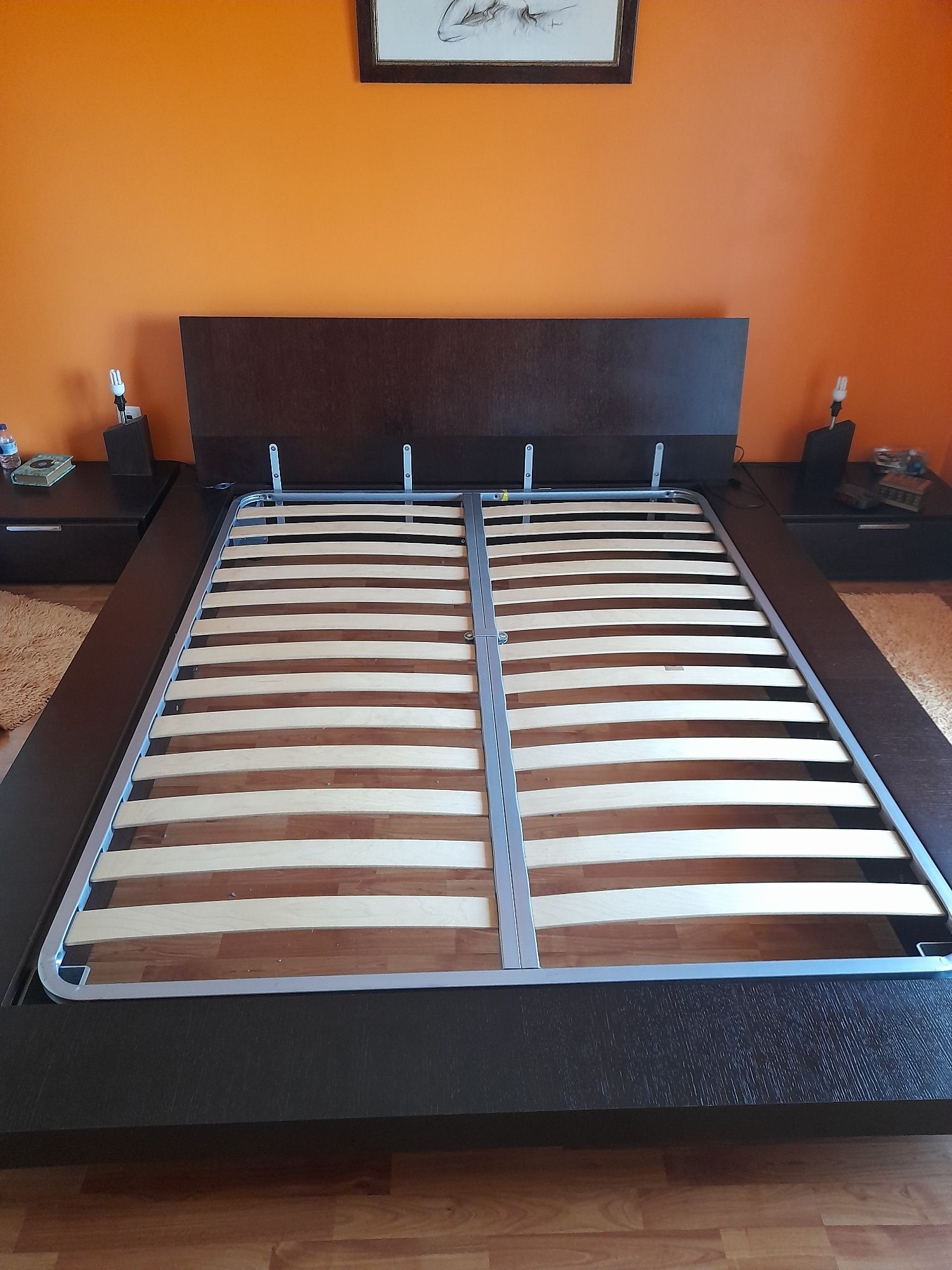 Cama Casal Tatimi Shiro - Interforma em Carvalho + Mesas Cabeceiras