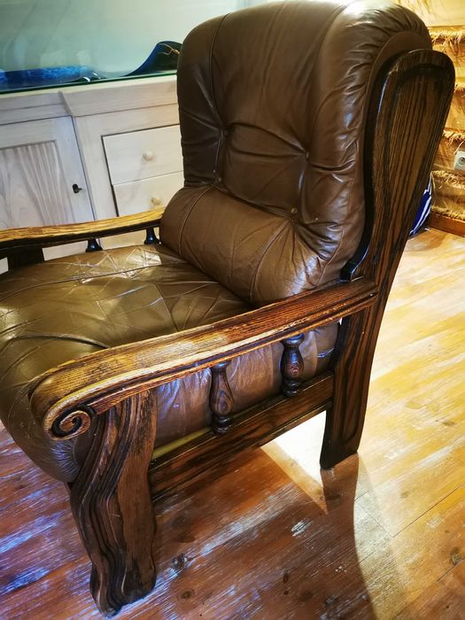 Skórzane dębowe fotele masywne 4 szt komplet