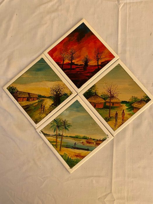 Conjunto de 4 Azulejos Angolanos Pintados à Mão – anos 60