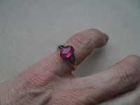 Srebro złocone - stary radziecki pierścionek - różowy kamień CENA OST
