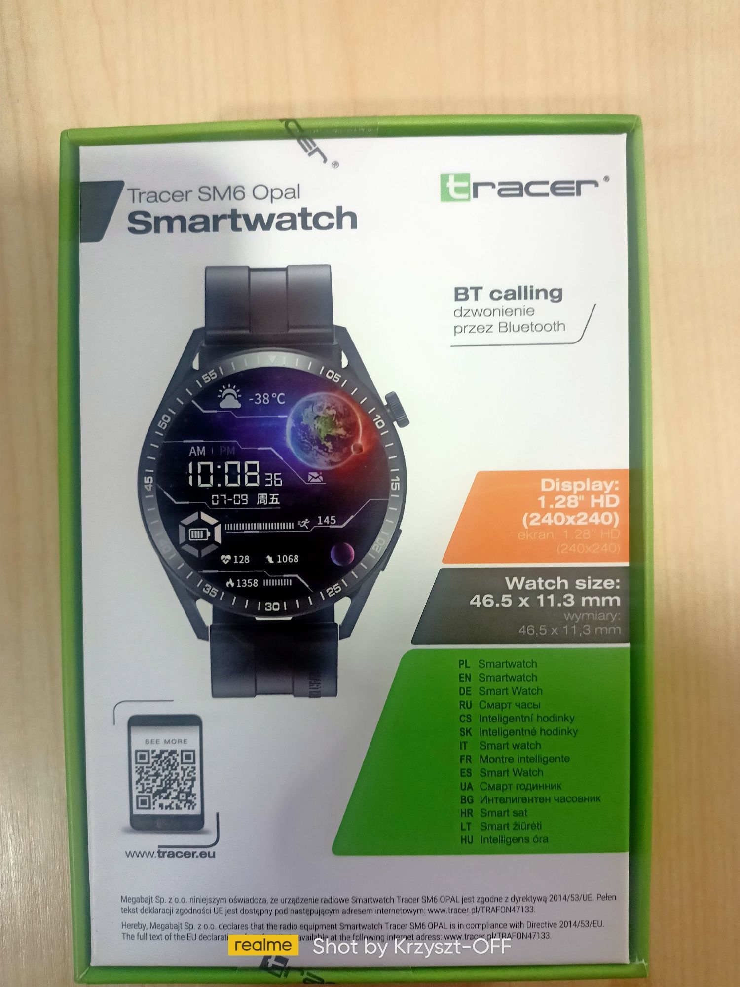 NOWY,ZAPLOMBOWANY,GWARANCJA Smartwatch Tracer SM6 opal+szkło ochronne.