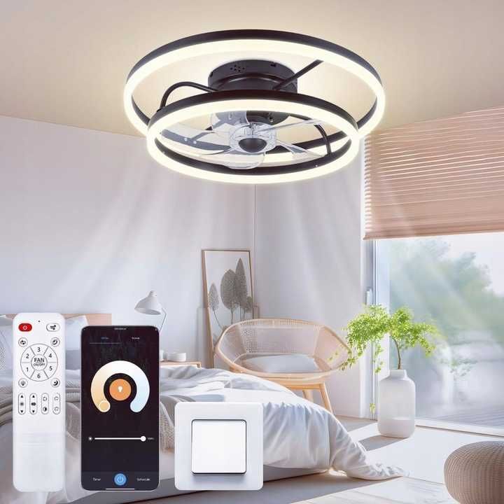Wentylator Sufitowy z Oświetleniem Lampa Sufitowa z Wiatrakiem 50 cm