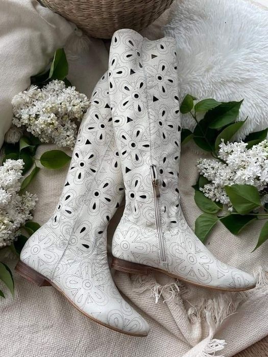 Eleganckie kozaki ażurowe naturalna skóra kolory