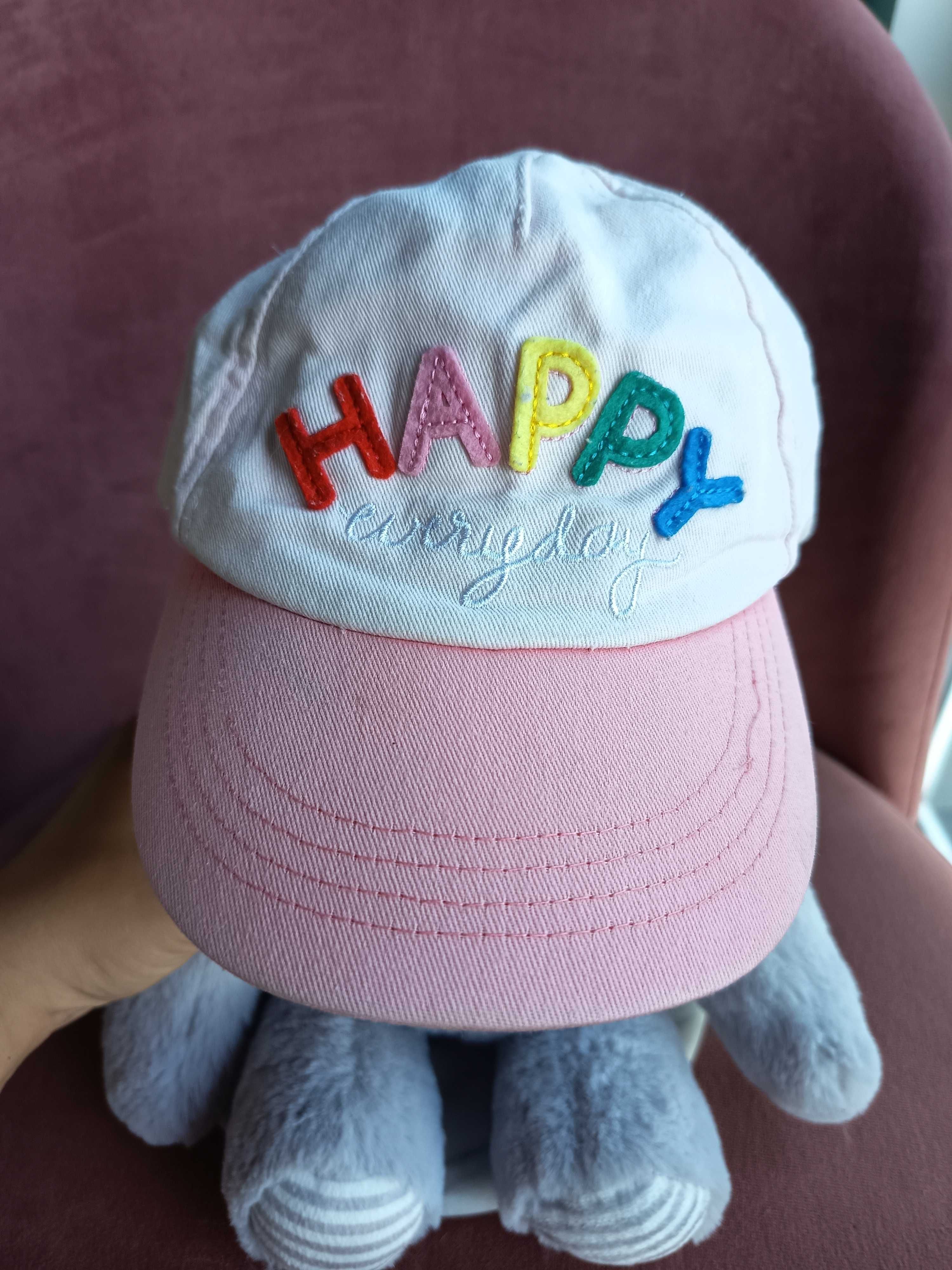 H&M różowa czapka z napisem Happy 1-2 lata