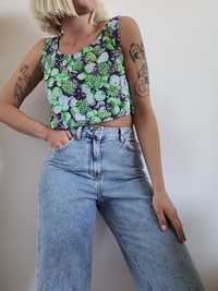 Kolorowy crop top w owoce 90s vintage