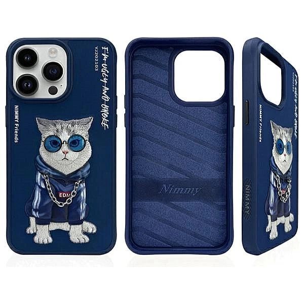 Etui Nimmy Glasses Cool Cat na iPhone 15 Pro Max - niebieskie