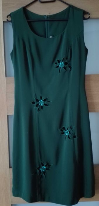 Sukienka zielona butelkowa kwiatki 38 M