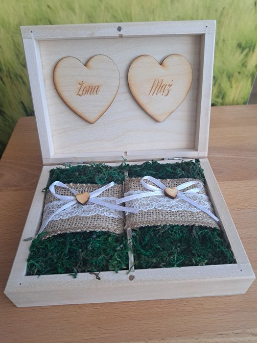 Drewniane pudełko na obrączki NOWE