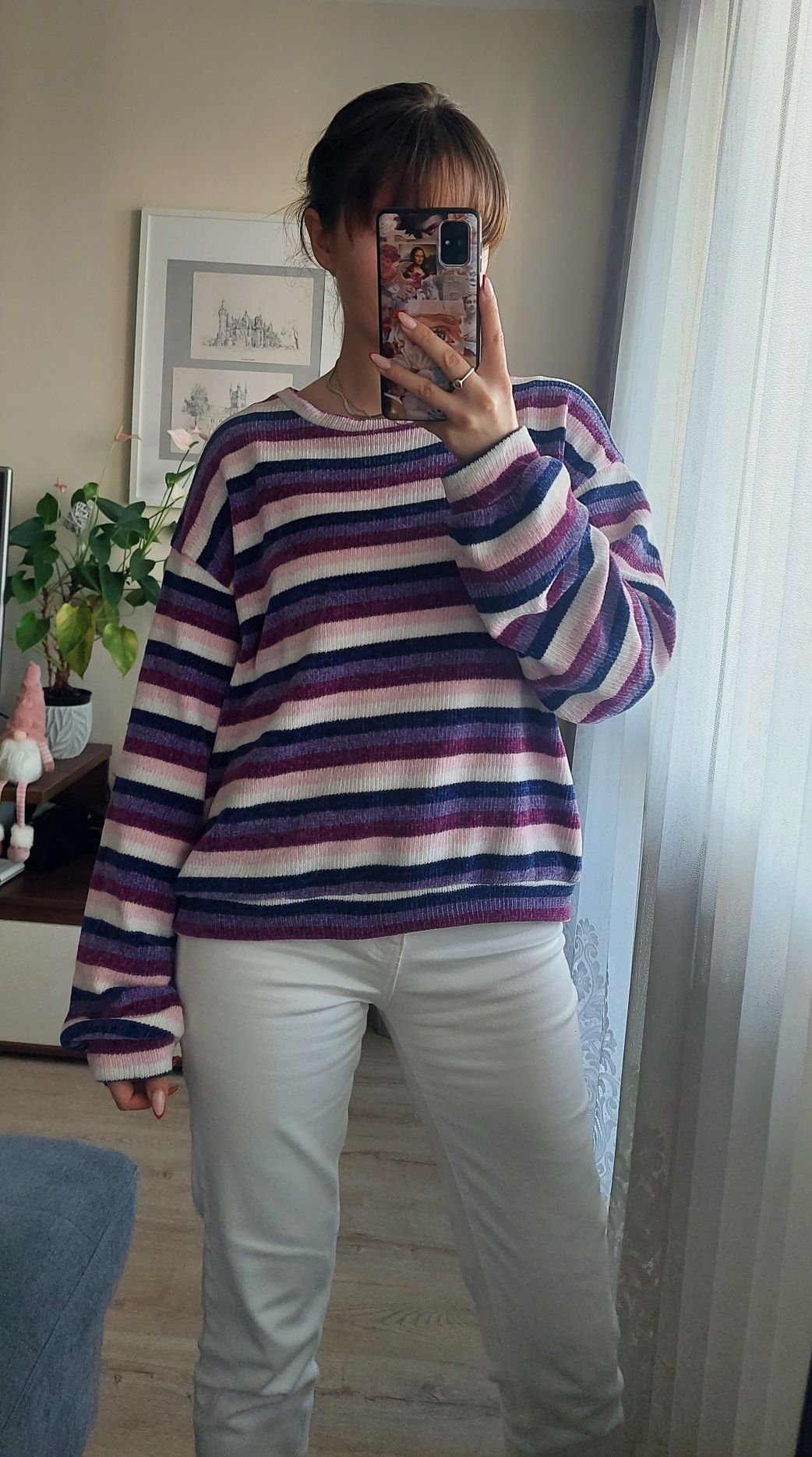 Nowy kolorowy puszysty sweter w paski Cropp M/L