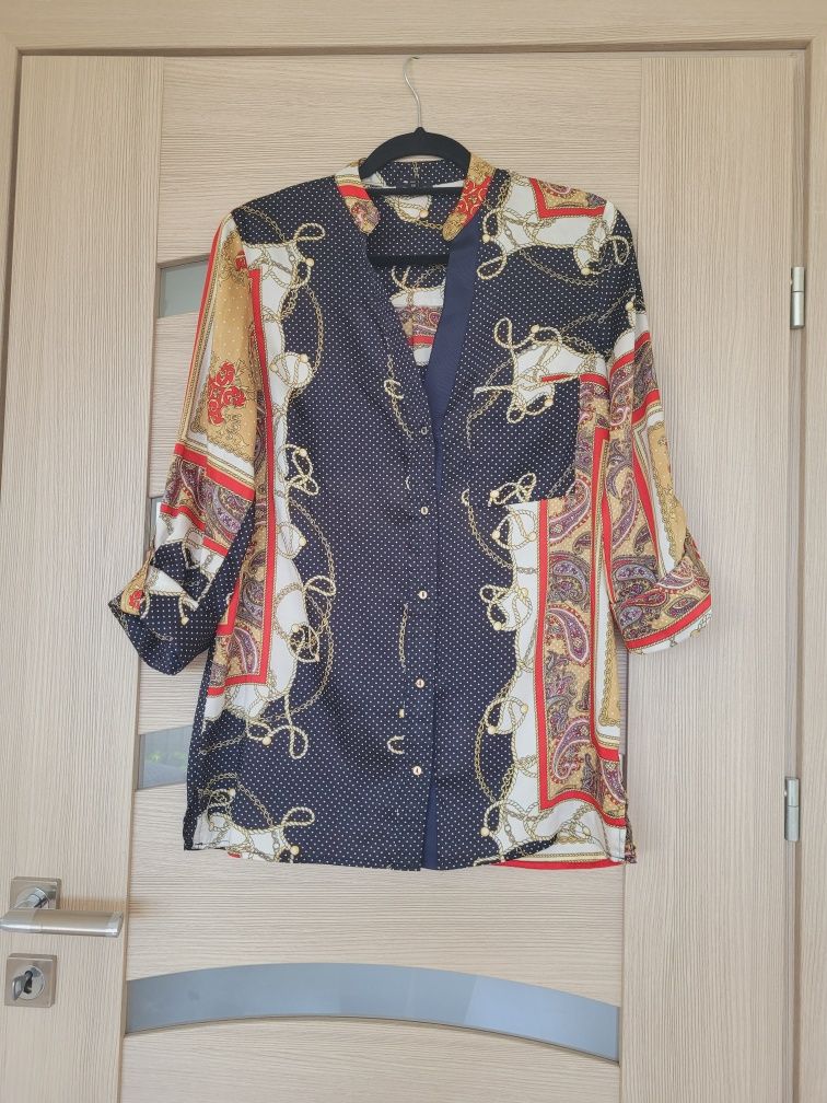 Satynowa elegancka koszula River Island łańcuszek granatowa L 40