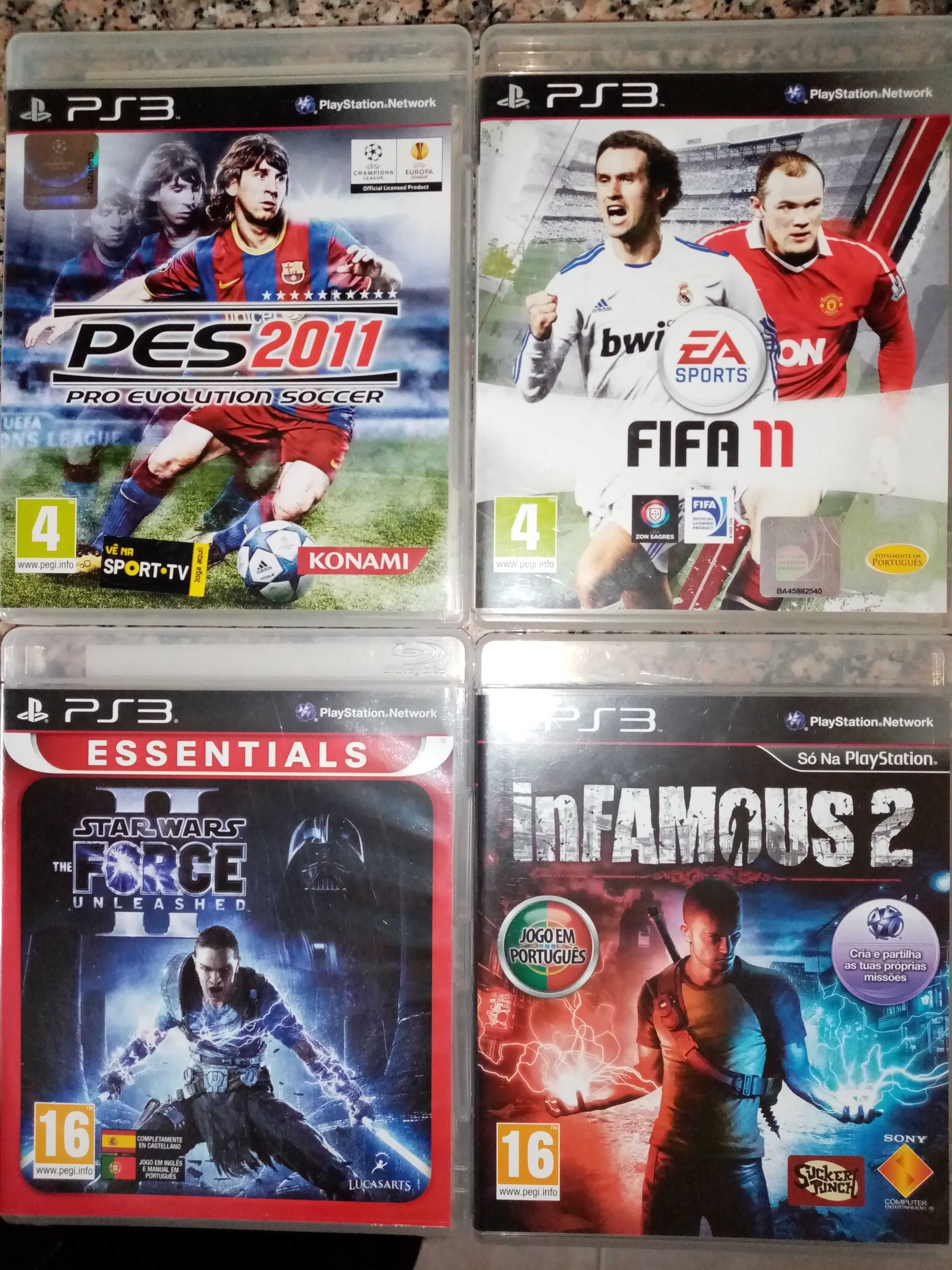 PS3 - 4 Jogos ( FIFA11, PES11, INFAMOUS2 E Stars Wars)