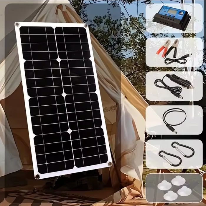 Kit de painel solar 25W/H. Carregador Solar portátil 12V e usb
