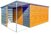 Schowek Domek O 4,5x3m + wiata 1,5m drewnopodobny Antracyt  ID653