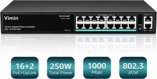 16-portowy przełącznik Gigabit Ethernet VIMIN 2 porty Uplink 1000Mbps