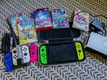 Nintendo Switch OLED, 6 kontrolerów, 5 gier, futerał, BOGATY ZESTAW!