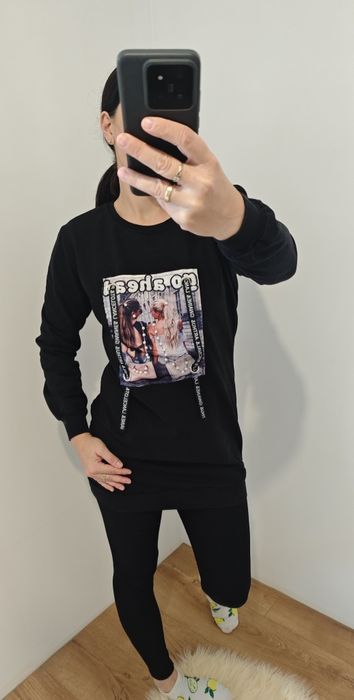 Czarna bluza damska z nadrukiem – rozmiar L Szachownica streetwear