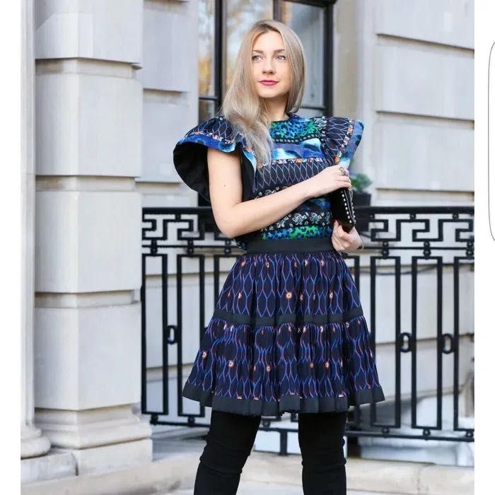 Шовкова міні спідниця синя KENZO & H&M літня юбка пышная летняя шелк М