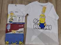 Zestaw 3 koszulek minionki i pokemon 110/116